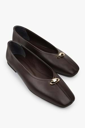 Kadın Aurel Kahve Cilt Gold Aksesuar Detaylı Babet