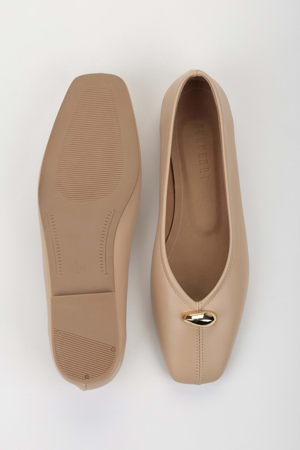 Kadın Aurel Nude Cilt Gold Aksesuar Detaylı Babet