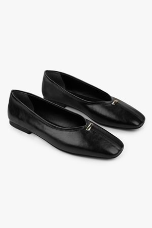 Kadın Viana Siyah Cilt Gold Tokalı Babet