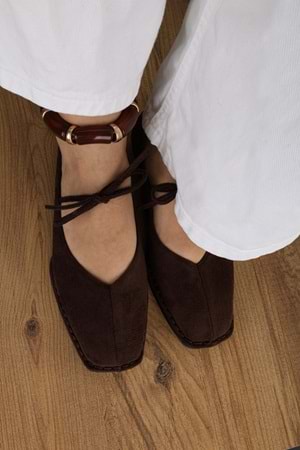 Kadın Lunera Acı Kahve Süet Bağlamalı Babet