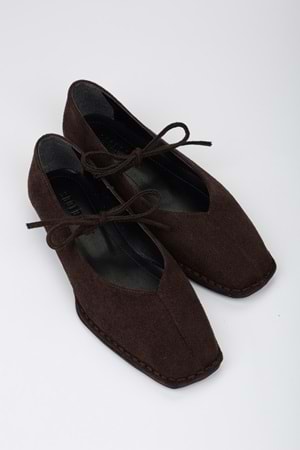 Kadın Lunera Acı Kahve Süet Bağlamalı Babet