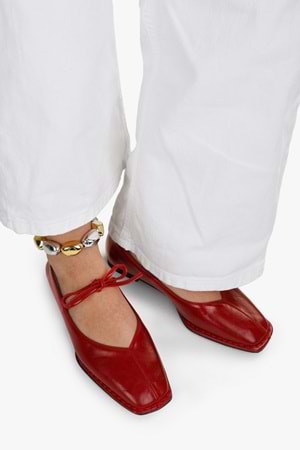 Kadın Lunera Kırmızı Cilt Bağlamalı Babet