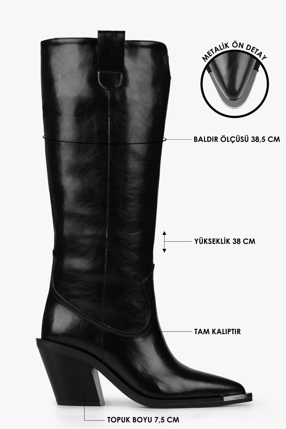 Kadın Axor Siyah Cilt Kovboy Çizme