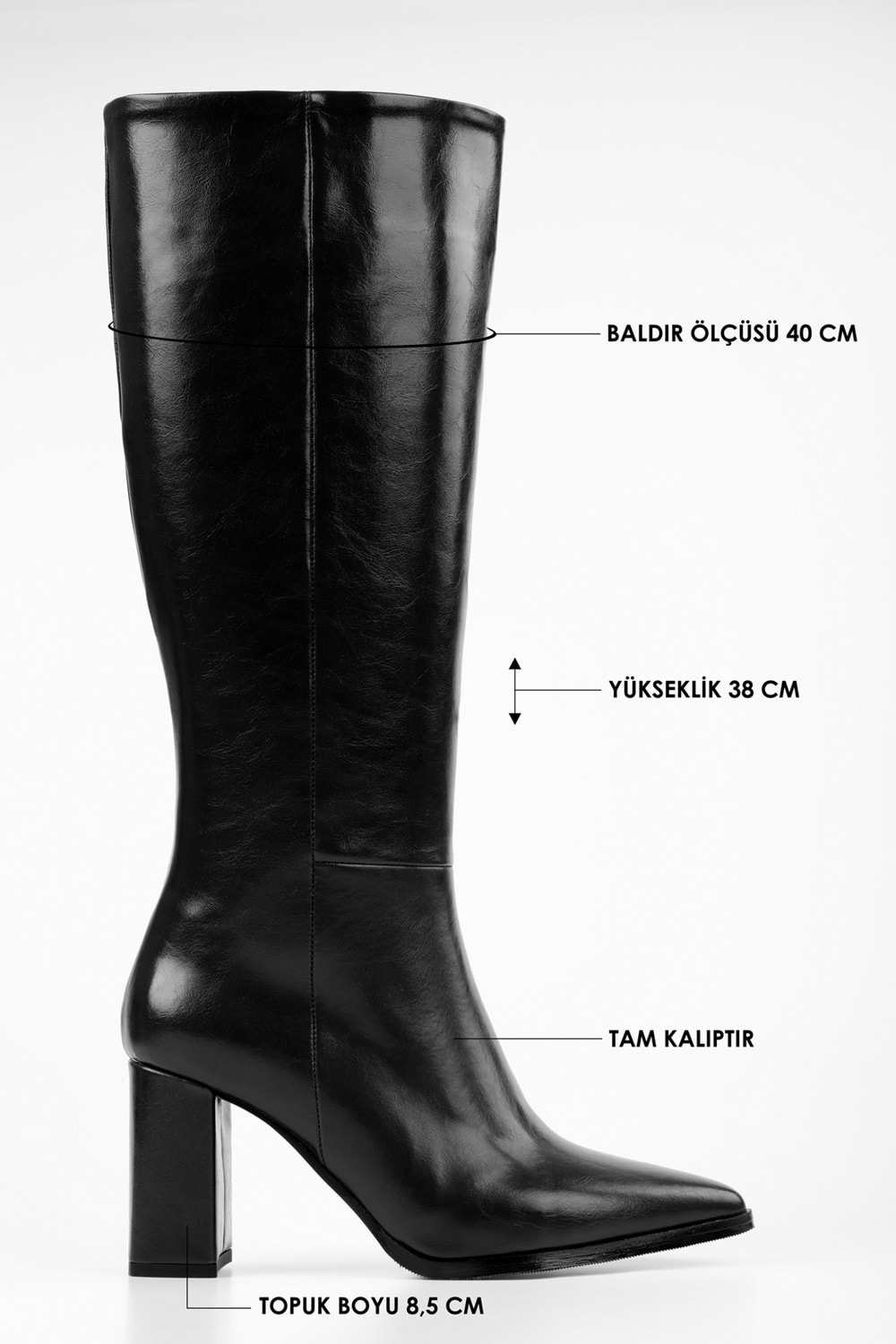Kadın Brave Siyah Cilt Topuklu Çizme