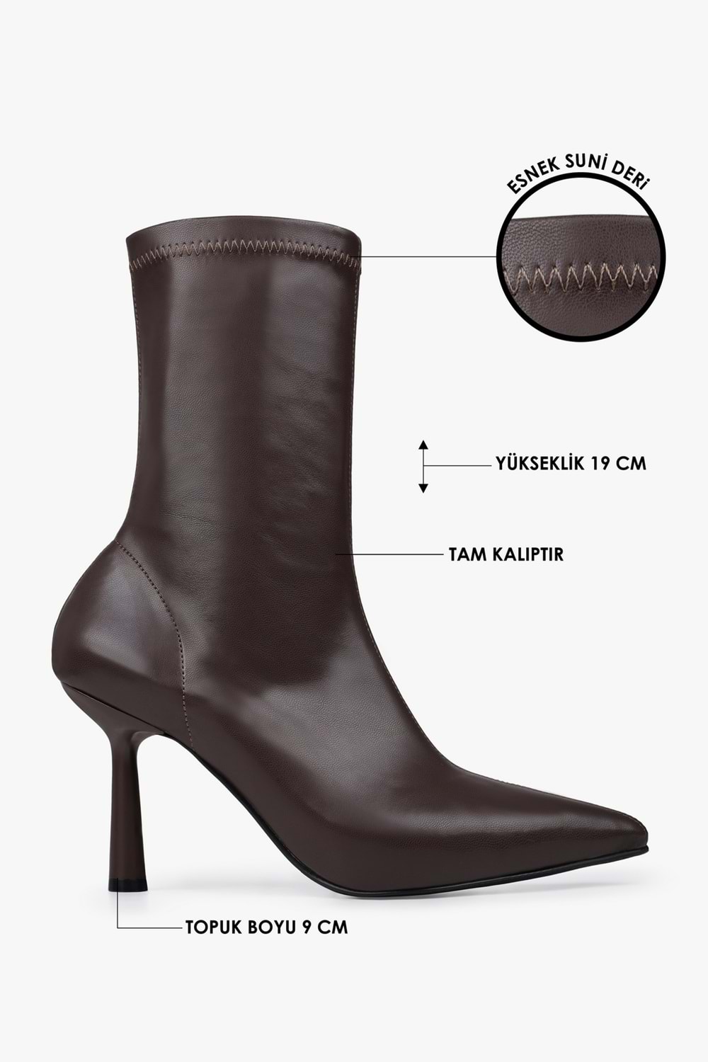 Kadın Glove Kahve Cilt Streç Topuklu Bot