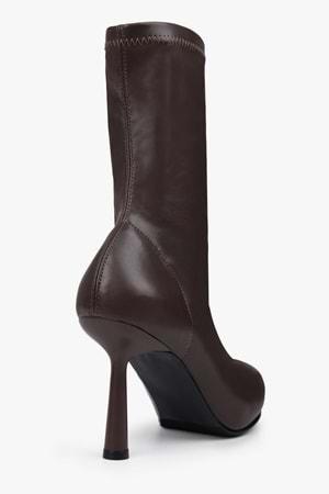 Kadın Glove Kahve Cilt Streç Topuklu Bot