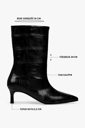 Kadın Velina Siyah Kroko Kısa Topuklu Bot