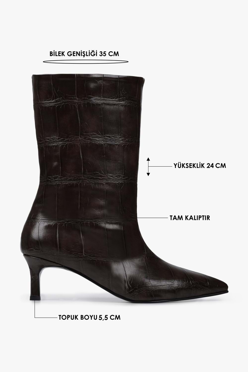 Kadın Velina Kahve Kroko Kısa Topuklu Bot