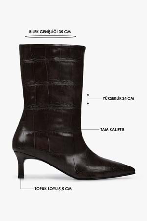Kadın Velina Kahve Kroko Kısa Topuklu Bot