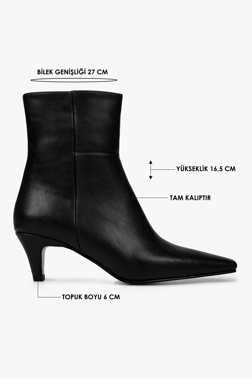 Kadın Noria Siyah Cilt Kısa Topuklu Bot