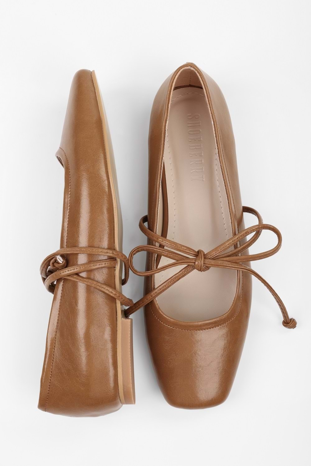 Kadın Ballerina Karamel Cilt Bağlamalı Babet