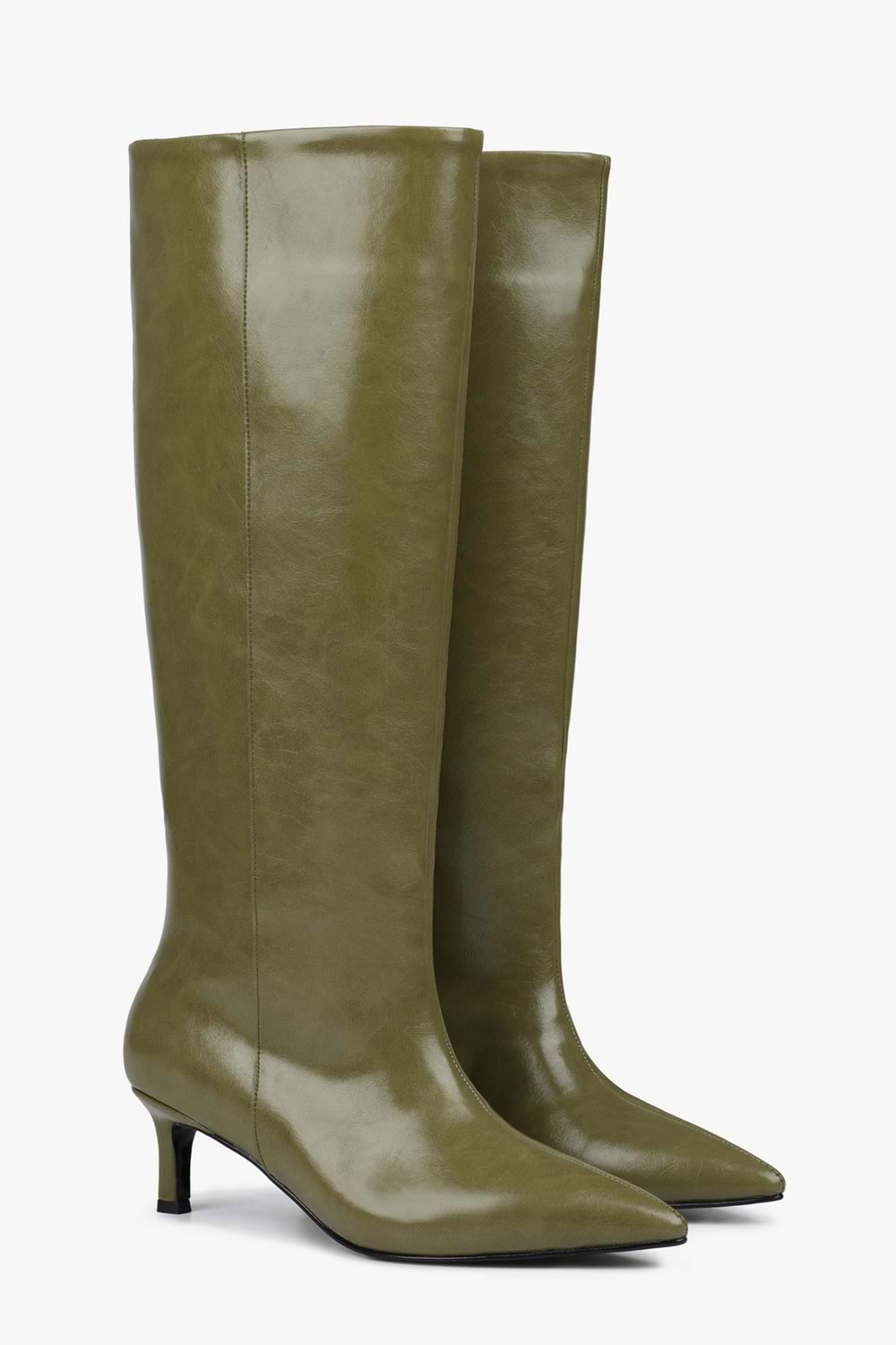 Kadın Blaze Yağ Yeşili Cilt Kısa Sivri Topuklu Çizme