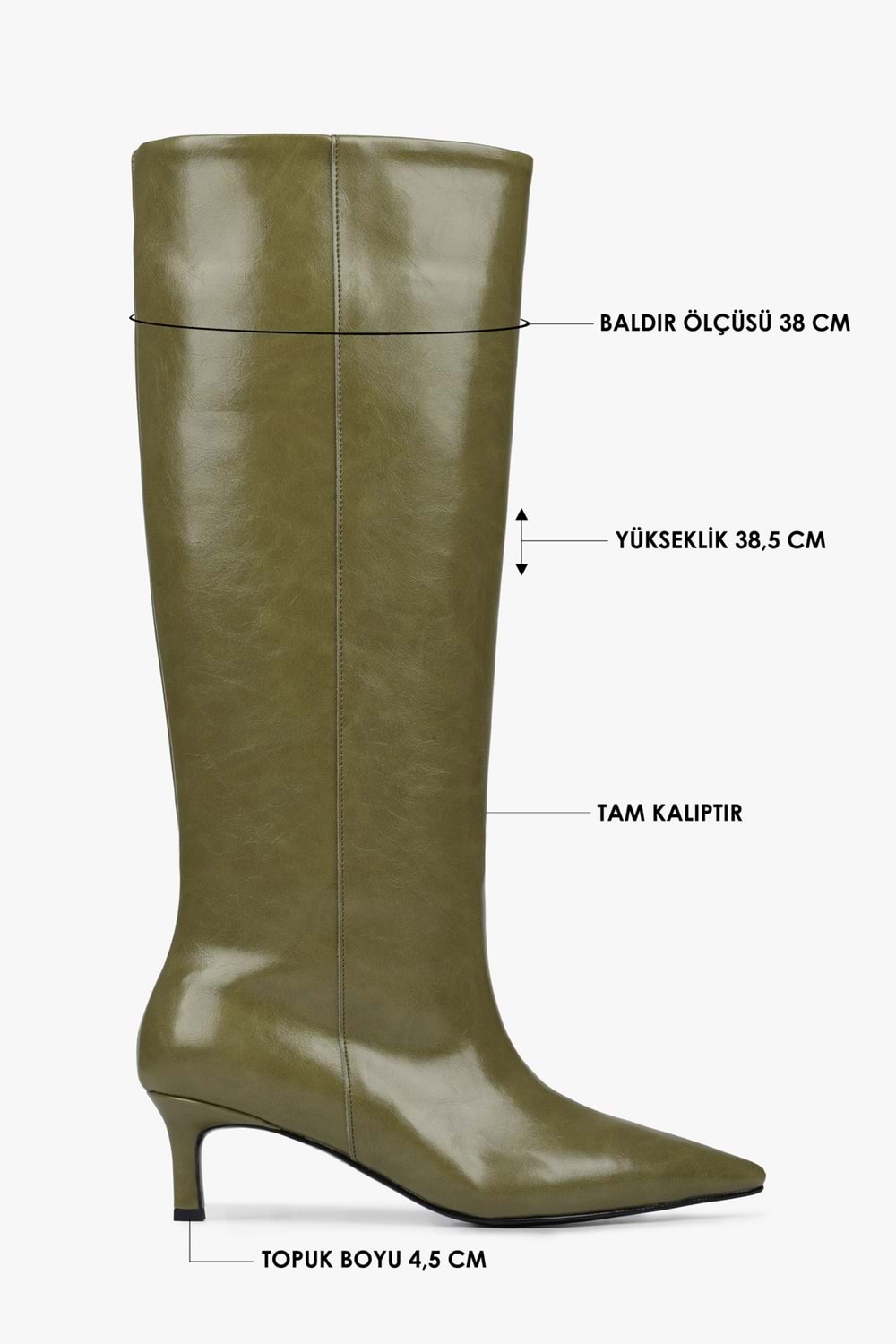 Kadın Blaze Yağ Yeşili Cilt Kısa Sivri Topuklu Çizme