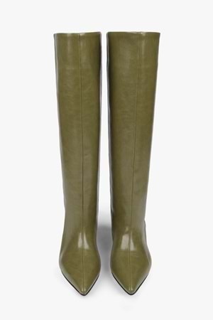 Kadın Blaze Yağ Yeşili Cilt Kısa Sivri Topuklu Çizme