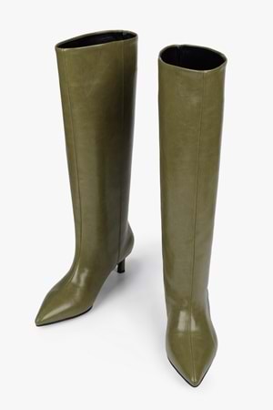 Kadın Blaze Yağ Yeşili Cilt Kısa Sivri Topuklu Çizme