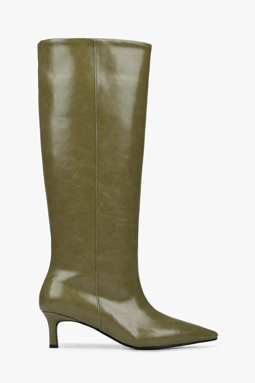 Kadın Blaze Yağ Yeşili Cilt Kısa Sivri Topuklu Çizme
