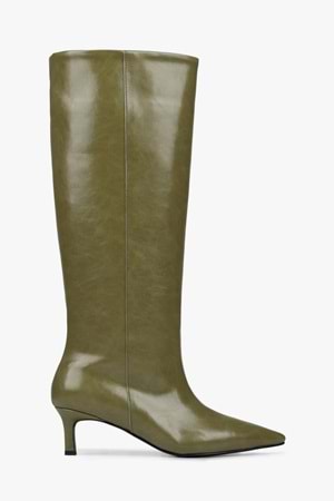 Kadın Blaze Yağ Yeşili Cilt Kısa Sivri Topuklu Çizme