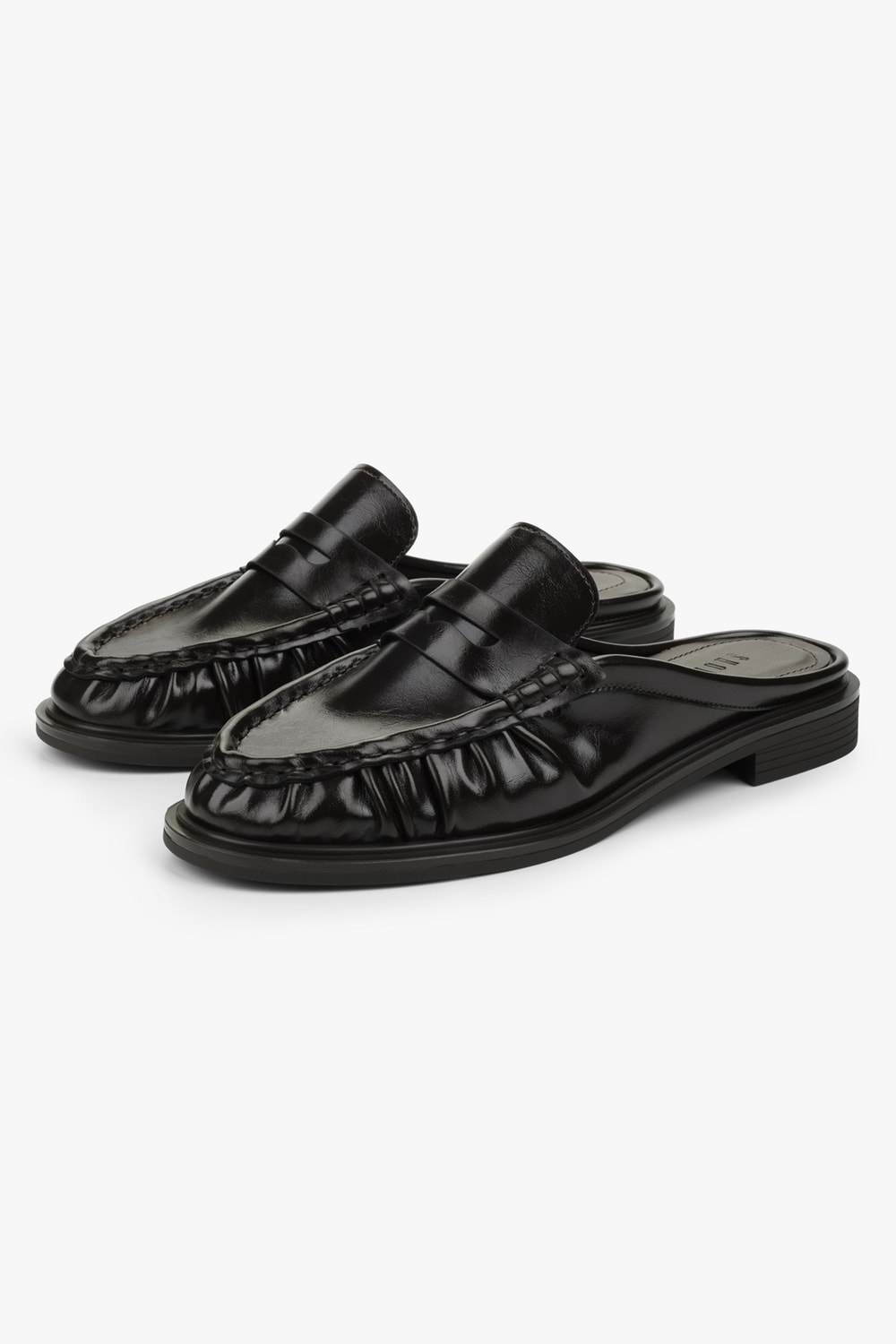 Kadın Mavien Kahve Cilt Büzgülü Terlik Loafer