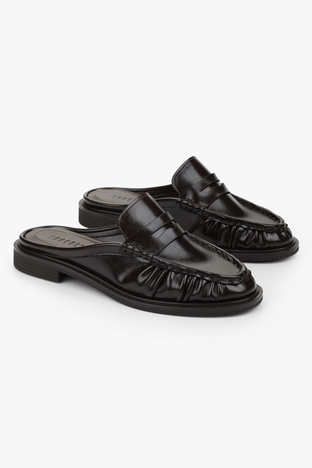 Kadın Mavien Kahve Cilt Büzgülü Terlik Loafer