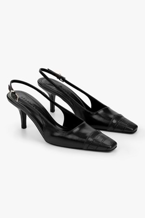 Kadın Dona Siyah Kroko Küt Burunlu Topuklu Stiletto