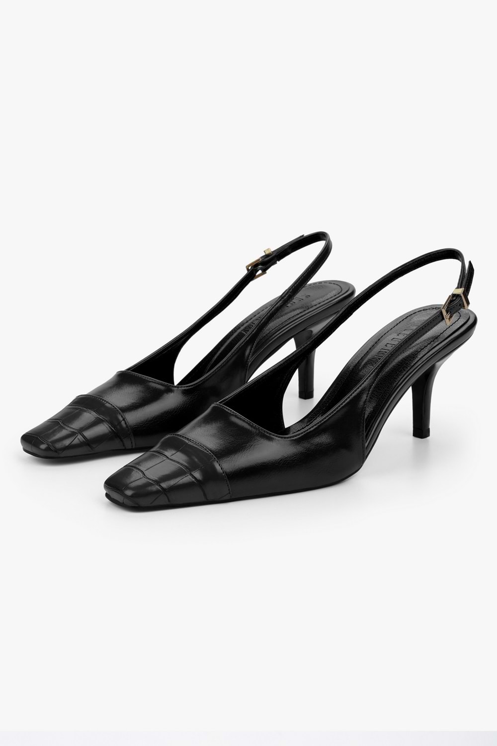 Kadın Dona Siyah Kroko Küt Burunlu Topuklu Stiletto
