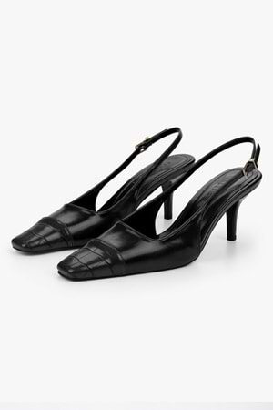 Kadın Dona Siyah Kroko Küt Burunlu Topuklu Stiletto