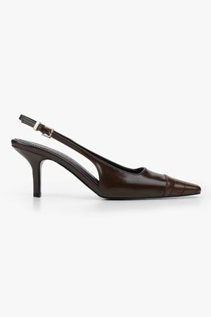 Kadın Dona Kahve Kroko Küt Burunlu Topuklu Stiletto