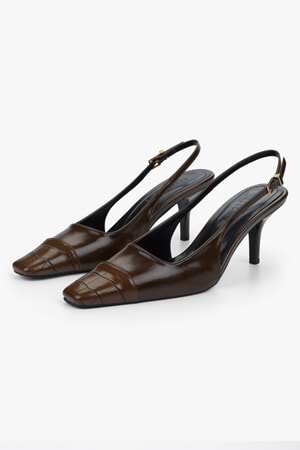 Kadın Dona Kahve Kroko Küt Burunlu Topuklu Stiletto