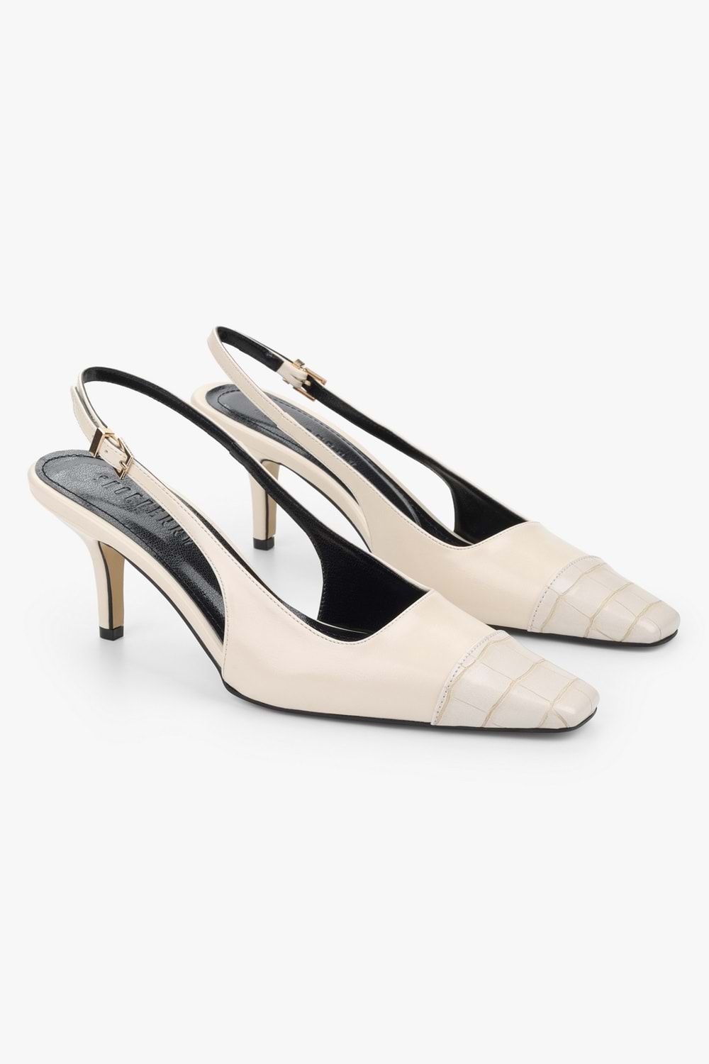 Kadın Dona Ekru Kroko Küt Burunlu Topuklu Stiletto