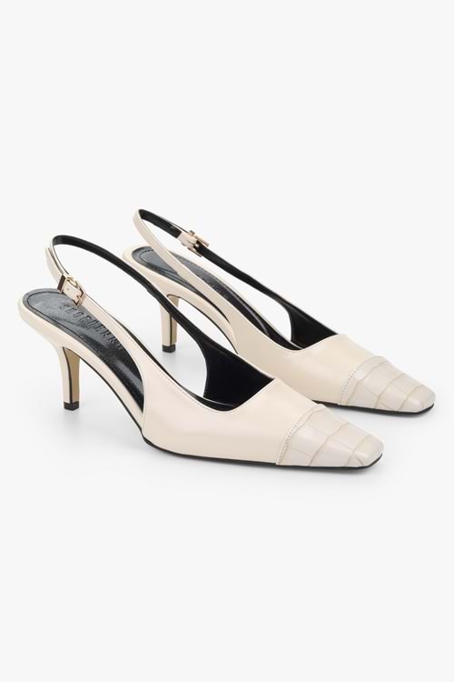 Kadın Dona Ekru Kroko Küt Burunlu Topuklu Stiletto