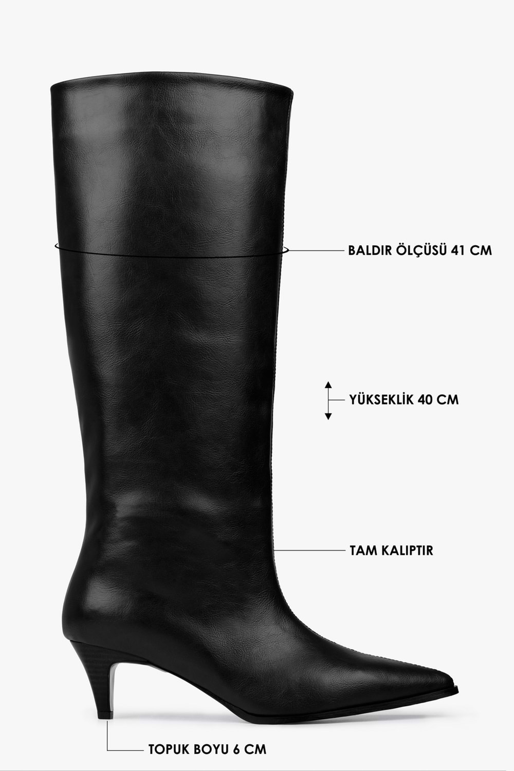 Kadın Lula Siyah Cilt Kısa Sivri Topuklu Çizme