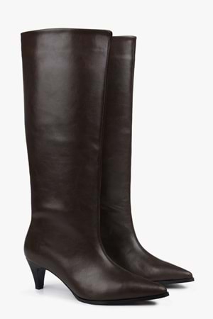 Kadın Lula Kahve Cilt Kısa Sivri Topuklu Çizme