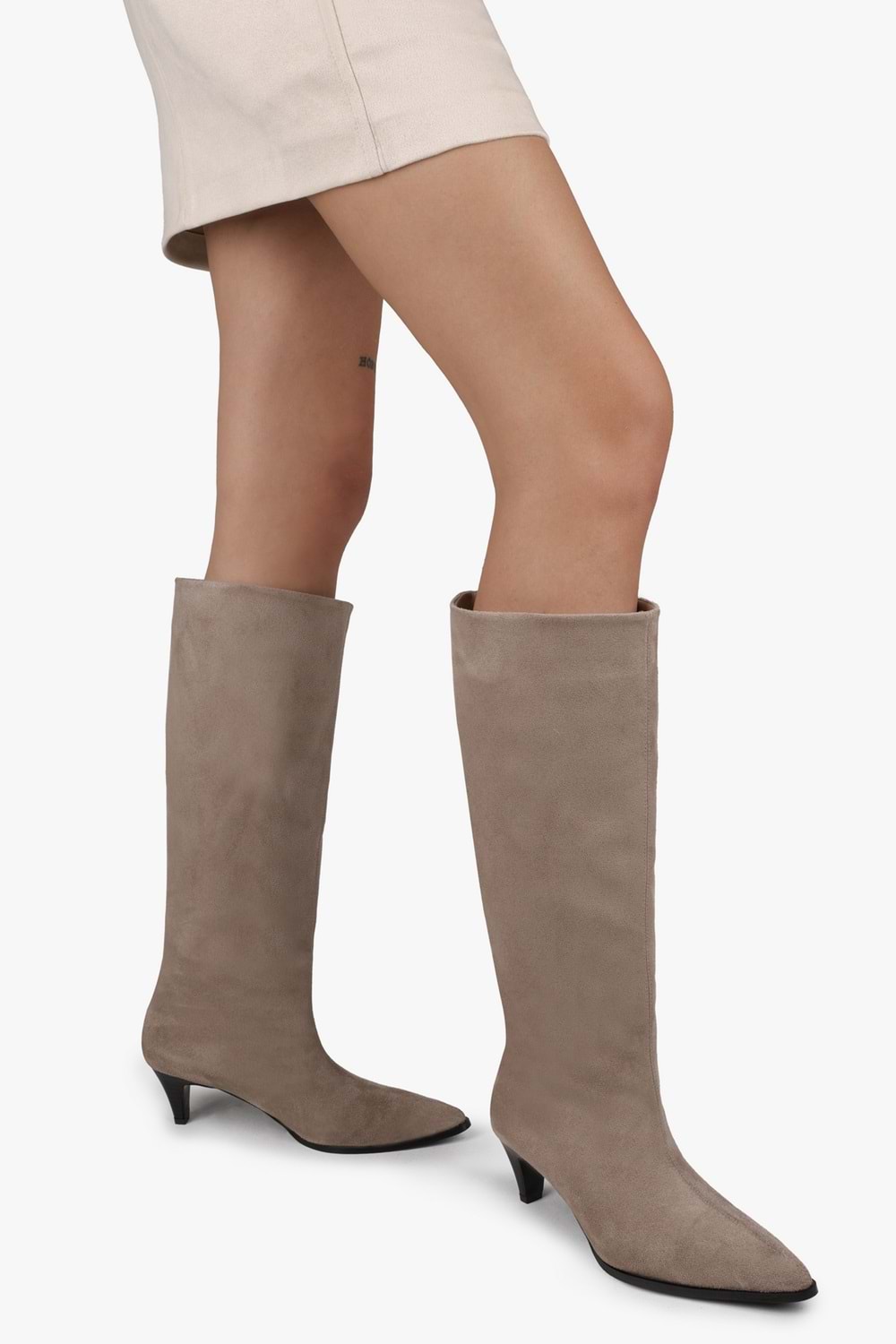 Kadın Lula Vizon Süet Kısa Sivri Topuklu Çizme