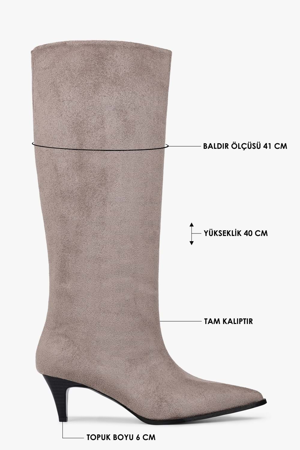Kadın Lula Vizon Süet Kısa Sivri Topuklu Çizme