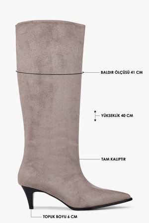 Kadın Lula Vizon Süet Kısa Sivri Topuklu Çizme