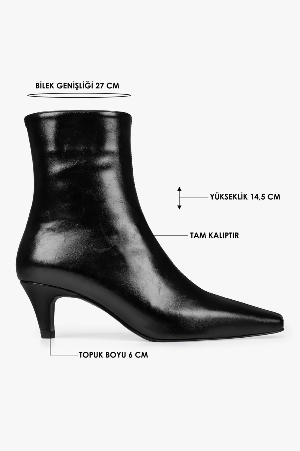 Kadın Lulu Siyah Parlak Cilt Kısa Topuklu Bot