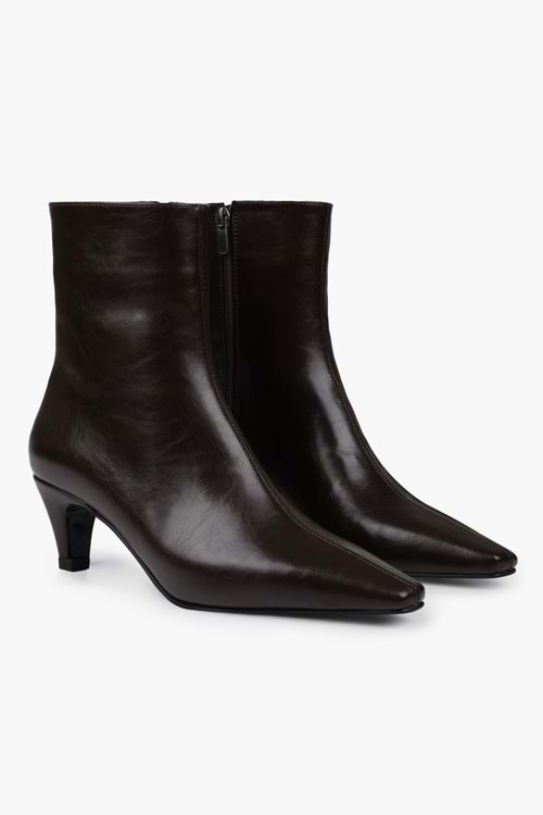 Kadın Lulu Kahve Cilt Kısa Topuklu Bot