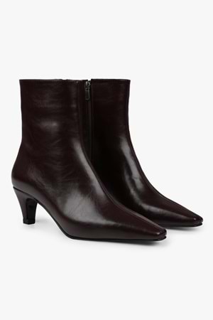 Kadın Lulu Bordo Cilt Kısa Topuklu Bot