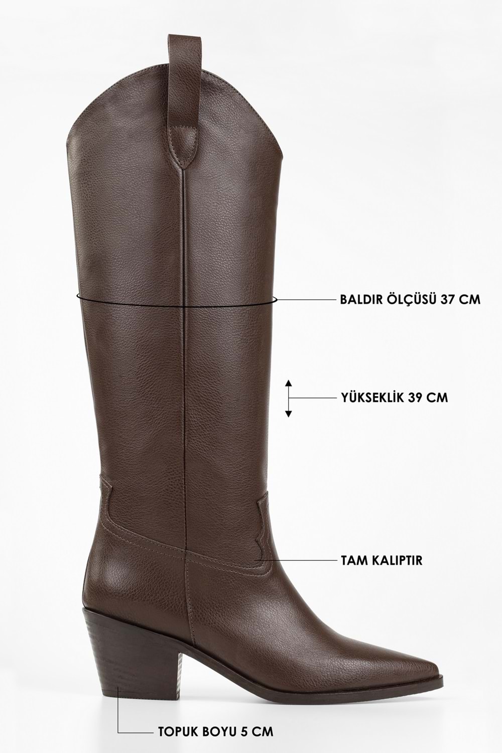Kadın Meot Kahve Cilt Topuklu Western Binici Çizme