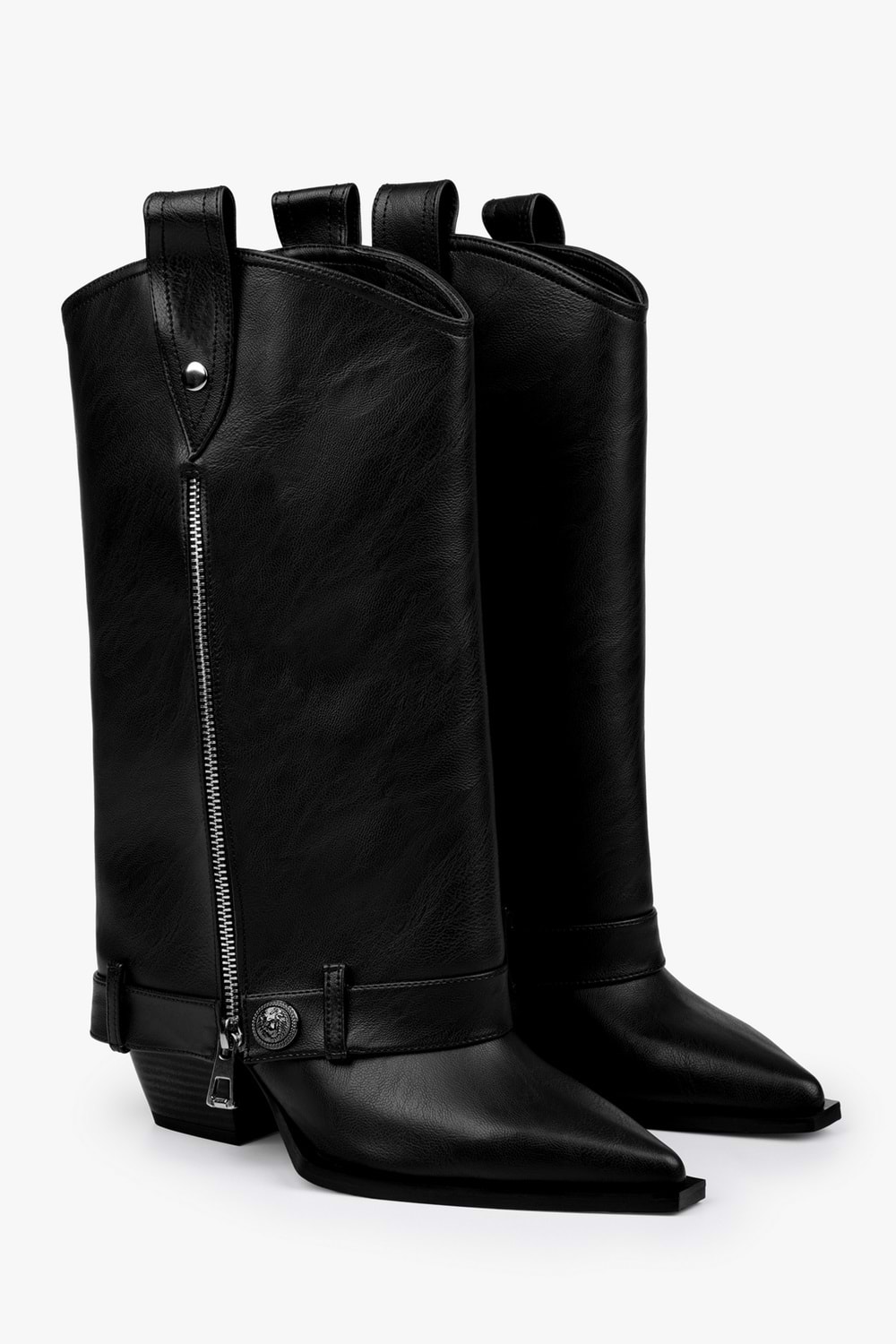 Kadın Astral Siyah Cilt Fermuar Detaylı Kovboy Çizme