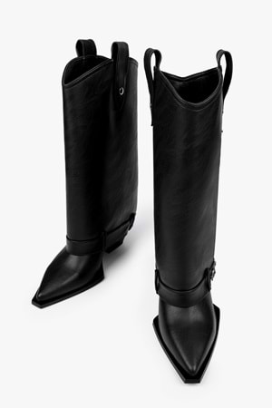 Kadın Astral Siyah Cilt Fermuar Detaylı Kovboy Çizme