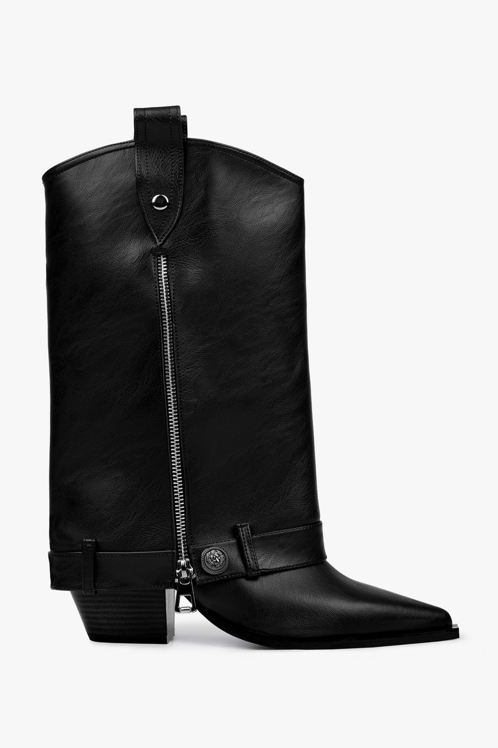 Kadın Astral Siyah Cilt Fermuar Detaylı Kovboy Çizme
