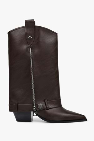 Kadın Astral Kahve Cilt Fermuar Detaylı Kovboy Çizme