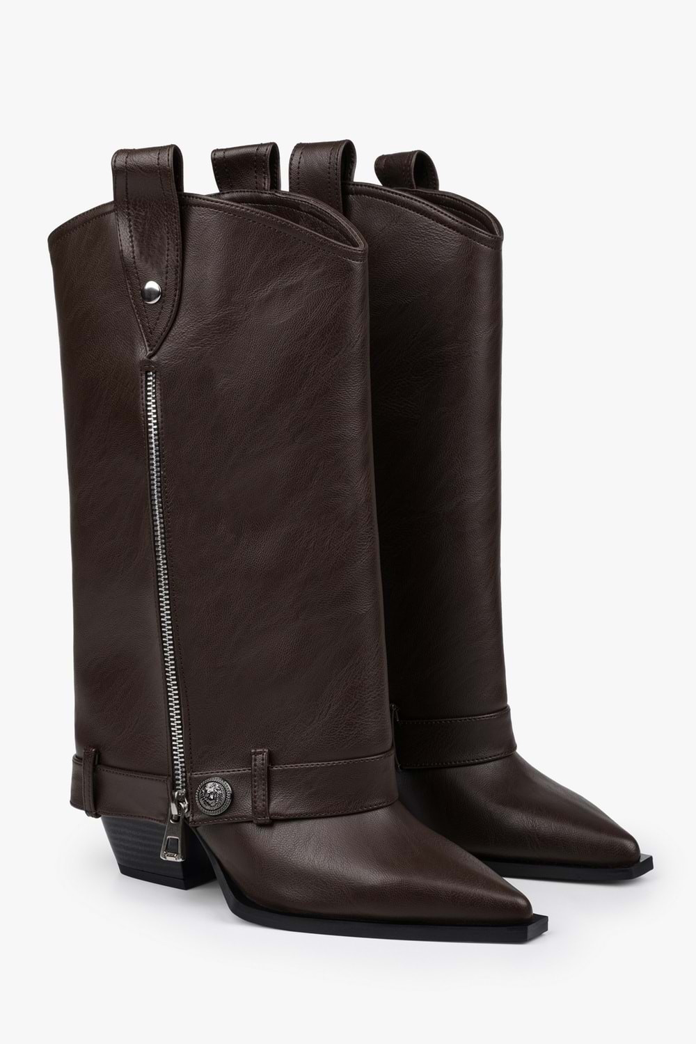 Kadın Astral Kahve Cilt Fermuar Detaylı Kovboy Çizme