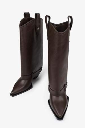 Kadın Astral Kahve Cilt Fermuar Detaylı Kovboy Çizme