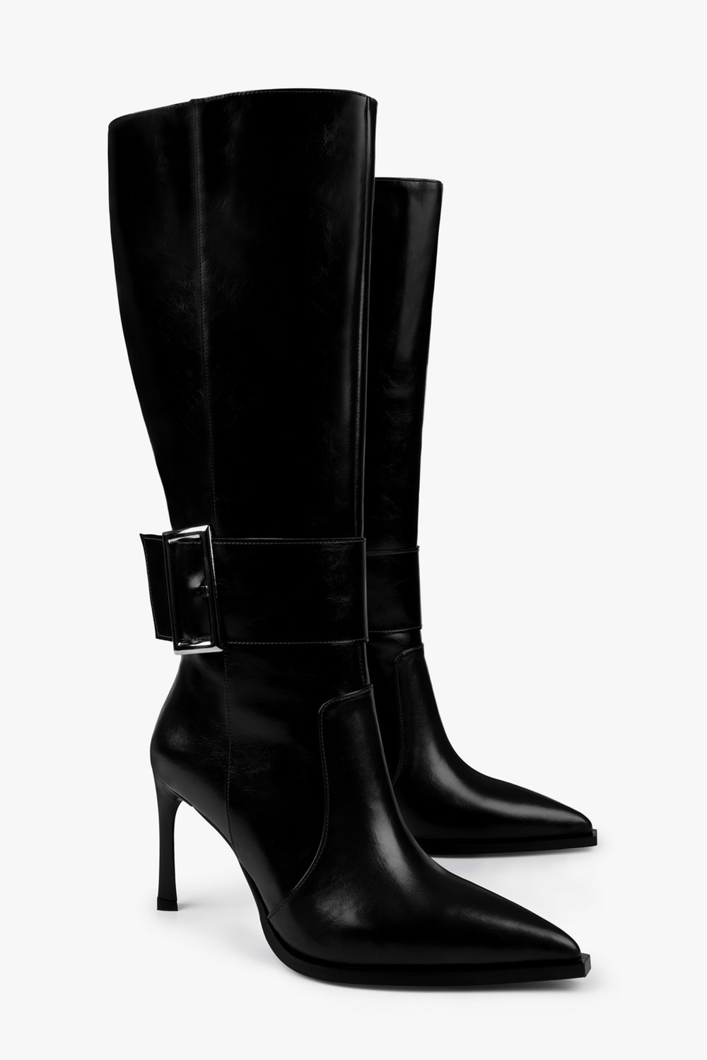 Kadın Emma Siyah Cilt Tokalı Topuklu Çizme