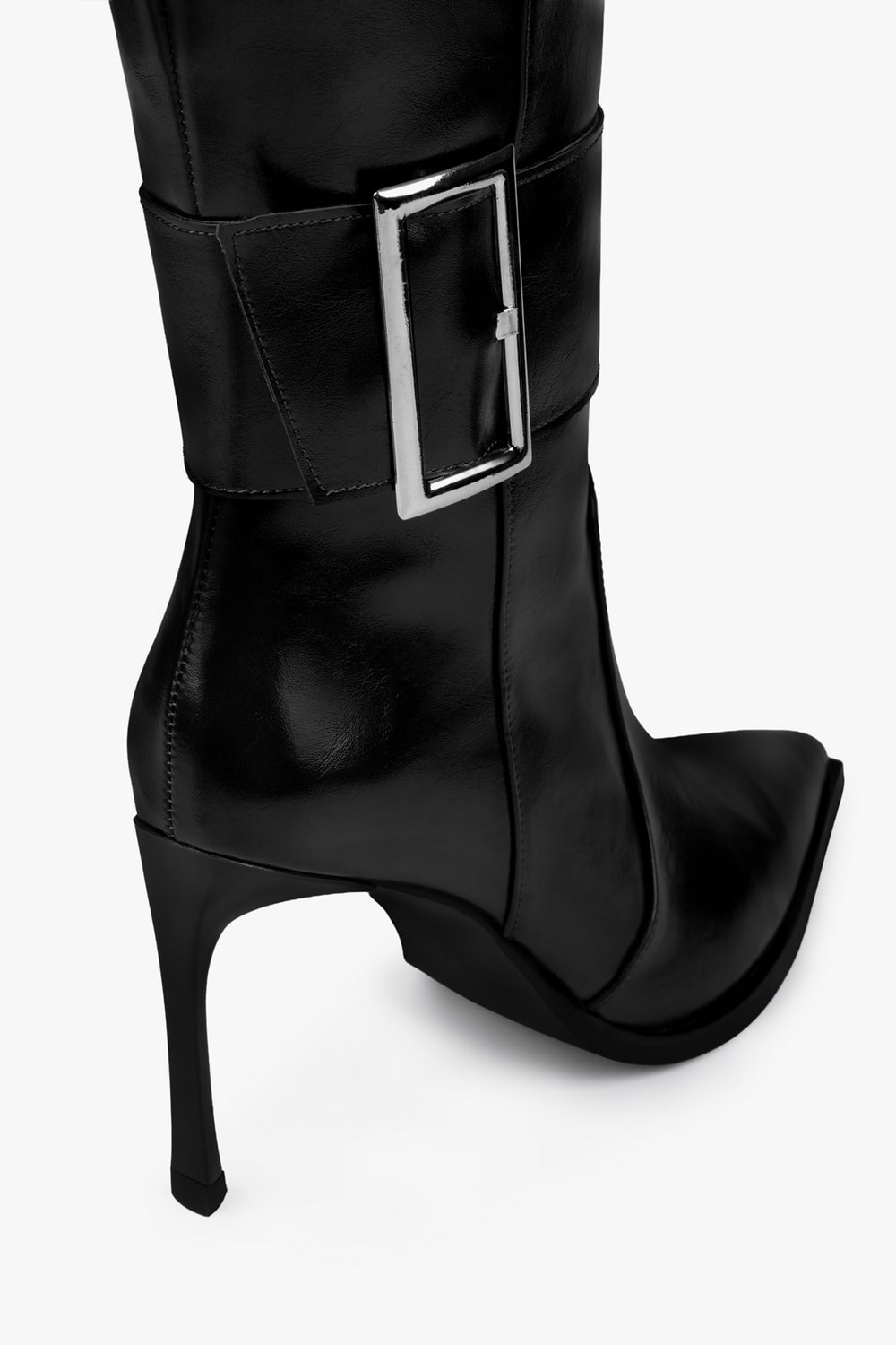Kadın Emma Siyah Cilt Tokalı Topuklu Çizme