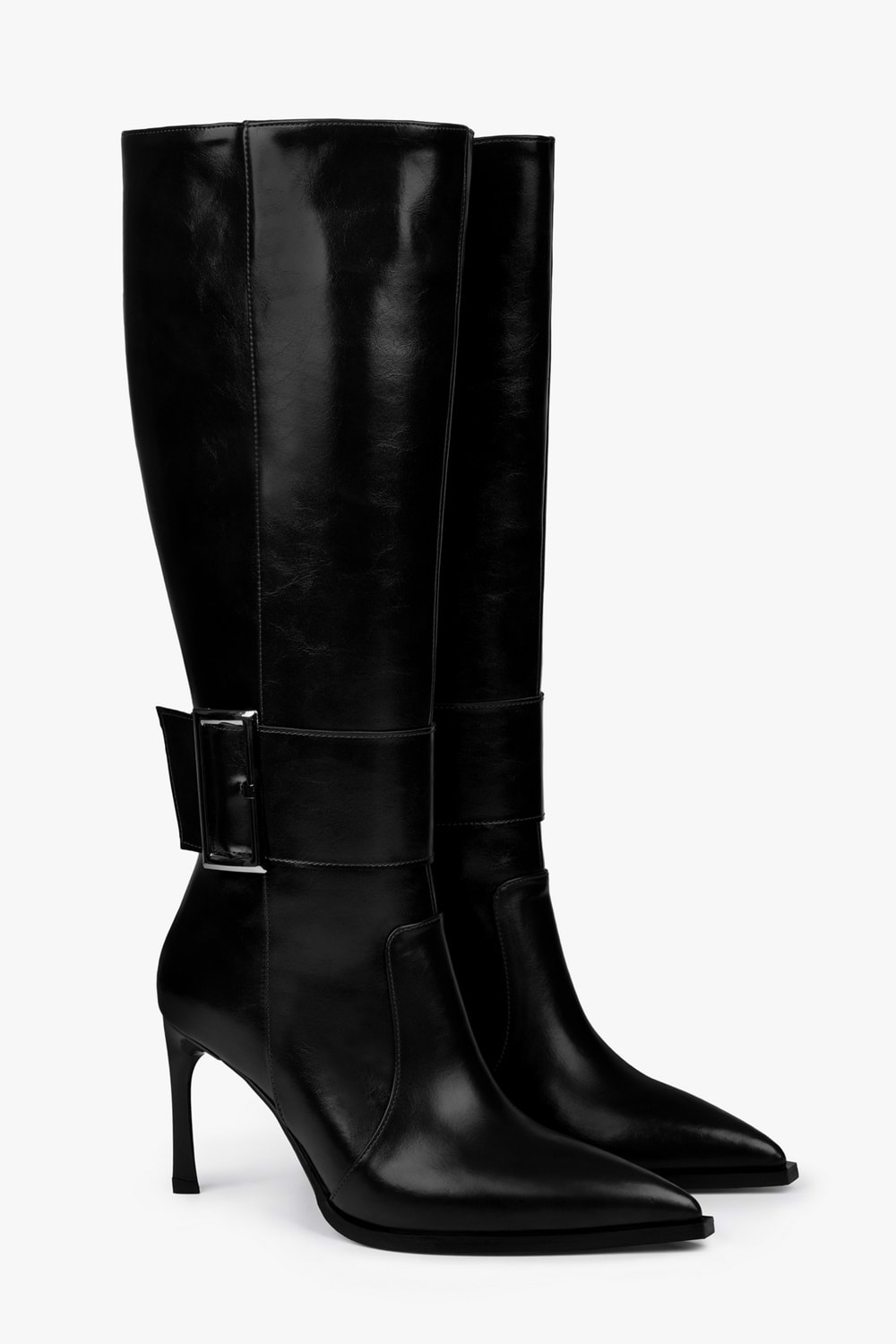 Kadın Emma Siyah Cilt Tokalı Topuklu Çizme