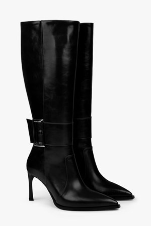 Kadın Emma Siyah Cilt Tokalı Topuklu Çizme