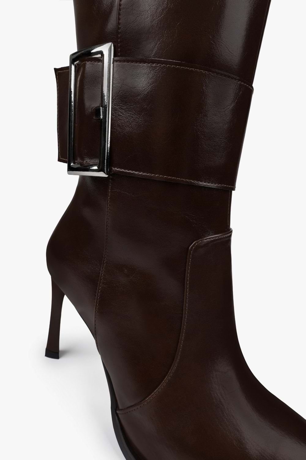 Kadın Emma Kahve Cilt Tokalı Topuklu Çizme